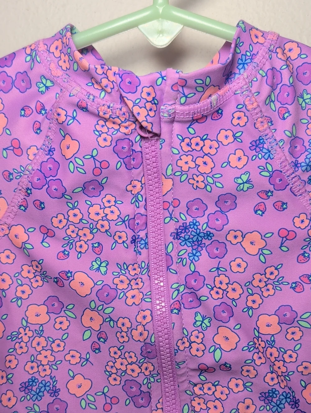 Jumping Beans Baby Girl One-Piece Swimsuit Purple Floral Long Sleeve Zip Sz 18M